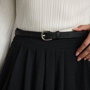 12th Tribe Liya Silver Genuine Leather Skinny Belt Size M/L